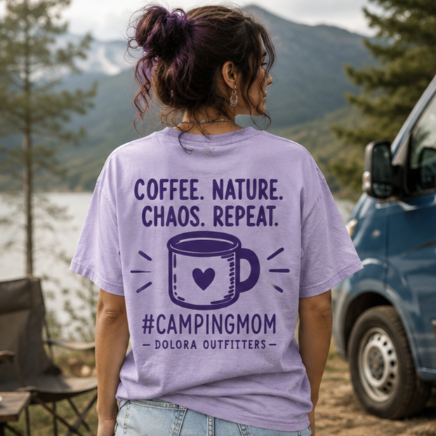 Coffee. Nature. Chaos. Repeat. – #CampingMom T-shirt